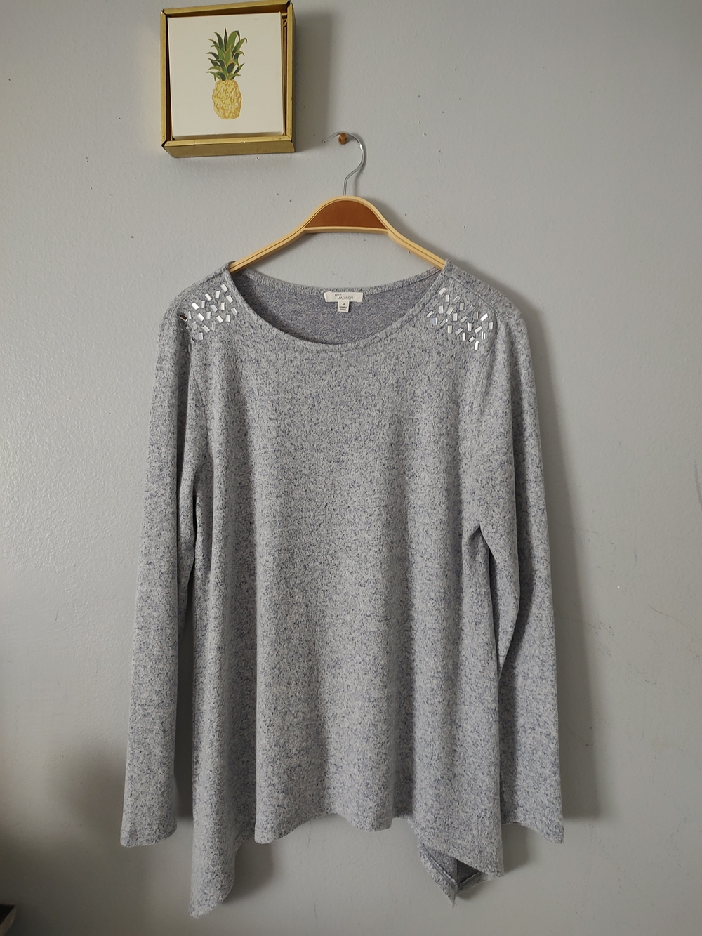 89th & Madison Grey Embellished Shoulder Knit Top